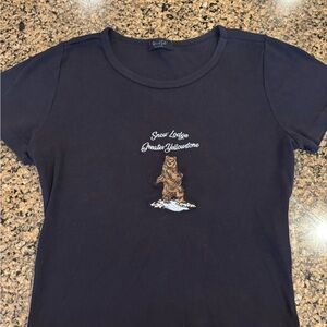 Brandy Melville, John Galt Black Graphic Tee with Yellowstone Bear Design